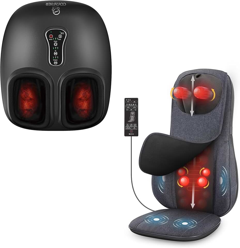 COMFIER Neck Back Massager with Heat, Height Adjustable Chair Massager Seat Cushion for Neck Shoulders,Shiatsu Foot Massager with Heat, Vibration,Rolling Compression