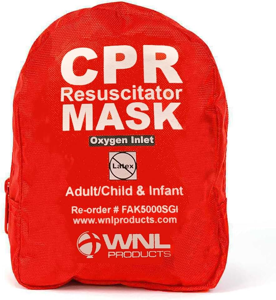 WNL Products CPR Rescue Mask, Adult/Child & Infant Pocket Resuscitator, Soft Case Kit with Belt Clip 50 Pack