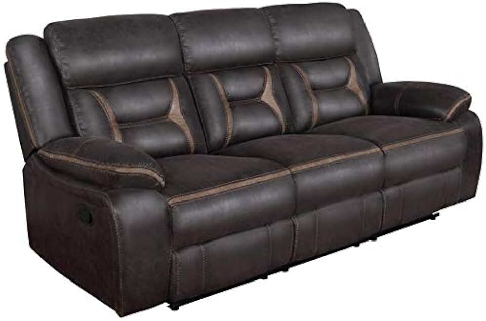 Coaster Home Furnishings PU Manual Motion Sofa in Dark Brown Finish