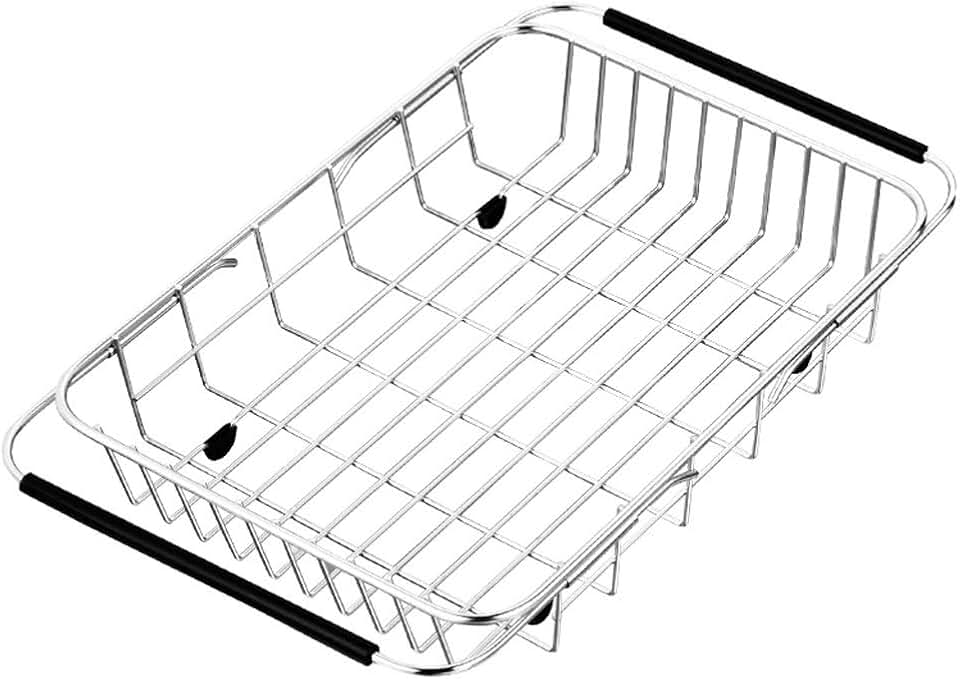GYLXW Expandable Dish Drying Rack, 304 Stainless Steel Over Sink Dish Drainer, Dish Rack in Sink or On Counter with Utensil Drying Rack