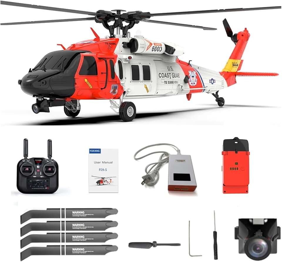 YUXIANG F09-S UH-60 RC Helicopter with Camera, 1:47 6CH Remote Control Aircraft with Dual Motor Brushless 6G/3D Stunt GPS Smart Military Airplane Toys Gift for Adults