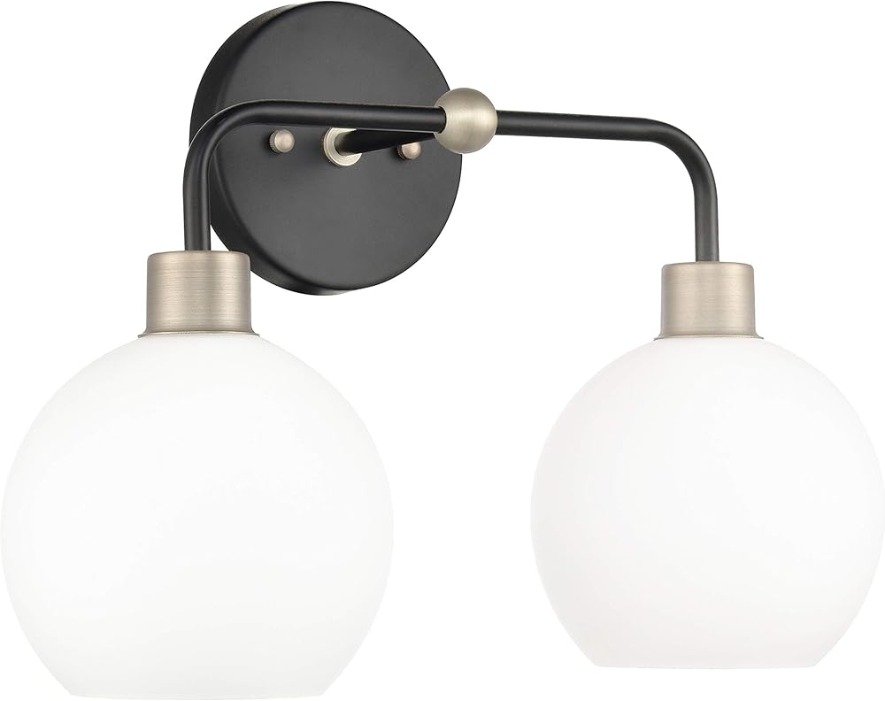 Linea di Liara Lukasa Modern Bathroom Vanity Lights Fixtures 2-Lights Over Mirror Lighting Matte Black with Brushed Nickel Vanity Lights for Bathroom Light Fixtures Frosted Glass Covers, UL Listed