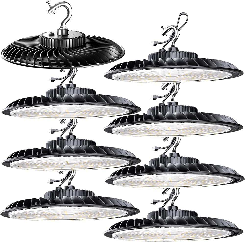 Upgrade 8Pack 320W LED High Bay Light AC100-277V 48000LM High Bay LED Light, 5000K Commercial Bay Lighting 5Yrs Warranty(Coverage:66~110ft at Height:30~50FT)