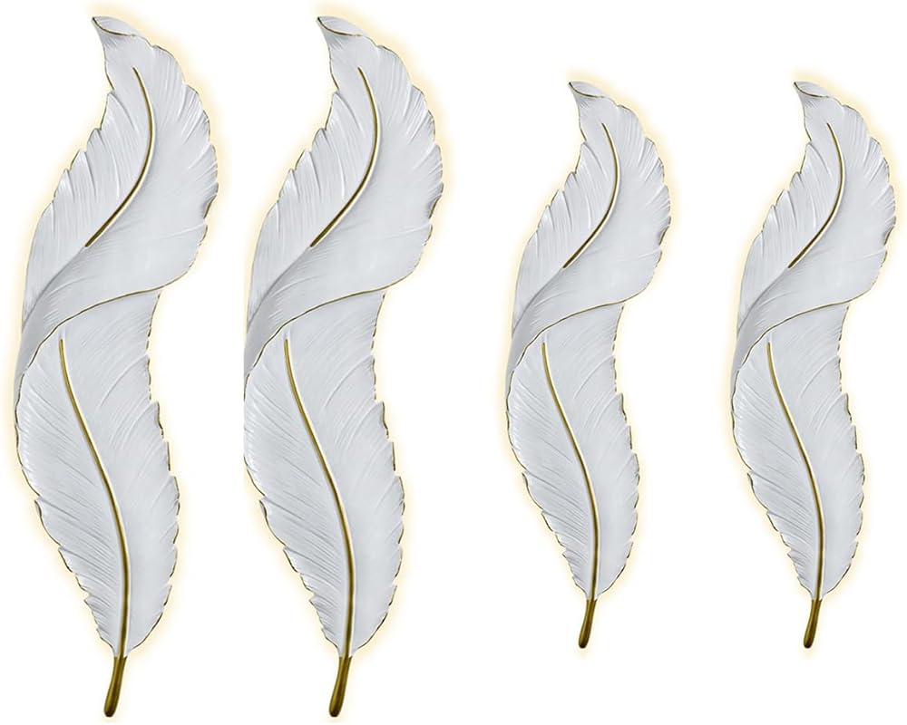 LED Wall Lighting Modern Dimmable Wall Sconce Lighting White Elegant Feather Design 3000k-6000k LED Wall Lamp Feather Light Fixture for Bedroom Living Room Hallway