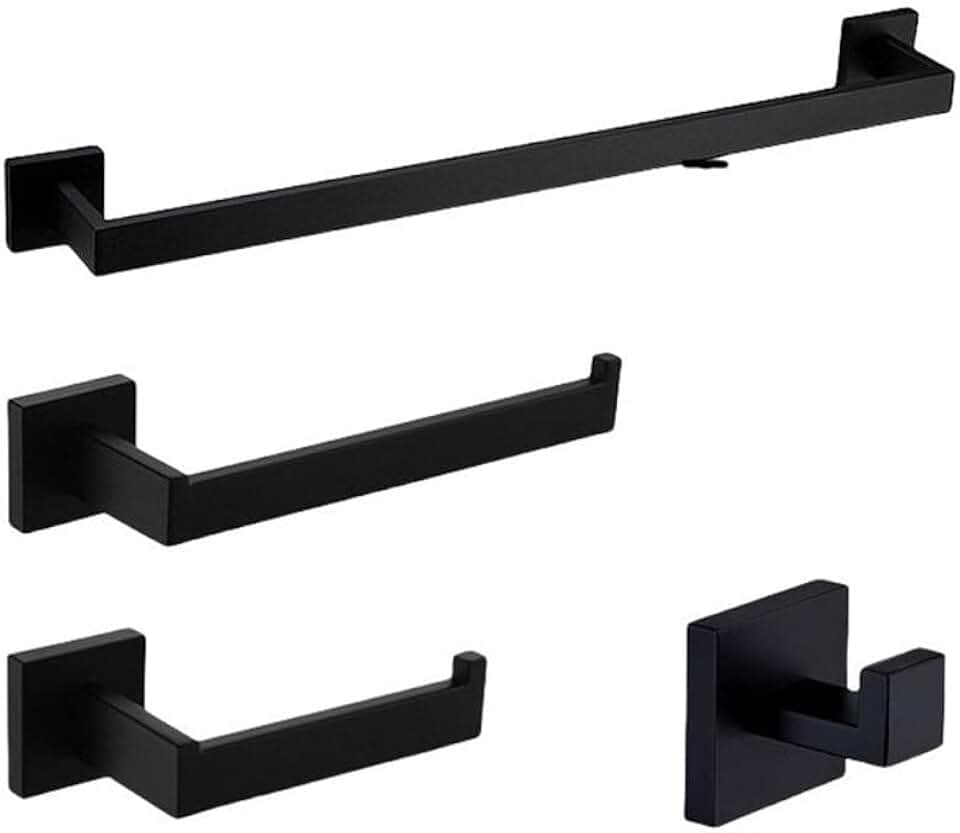 Black 304 Stainless Steel Towel Rack Toilet Brush Paper Holder Soap Dispenser Towel Bar Hook Bathroom Hardware,4 Piece kit 40cm