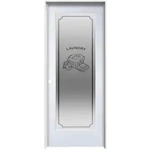 MMI Door Laundry 30 in. x 80 in. Right Hand Full Lite Frosted Glass Primed MDF Single Prehung Interior Door on 4-9/16 in. Jamb