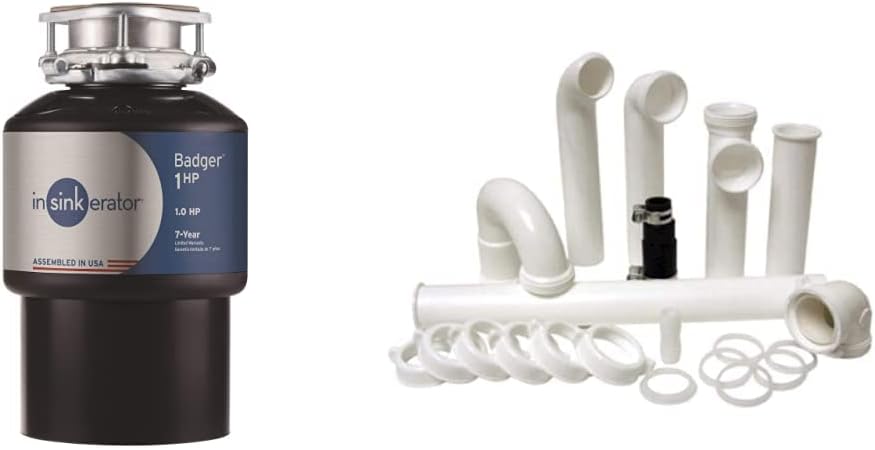 InSinkErator Garbage Disposal, Badger 1 HP, Power Series, 1 HP Continuous Feed & PF WaterWorks PF0989 Garbage Disposal Installation Kit, White