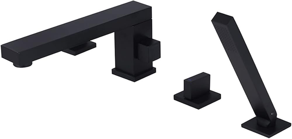 Black Bathtub Faucet, All-Copper Four-Piece Cold And Hot Water Mixer Tap, Split Type Tub-Side Shower Faucet, 360°Rotation Athroom Faucet Shower Set