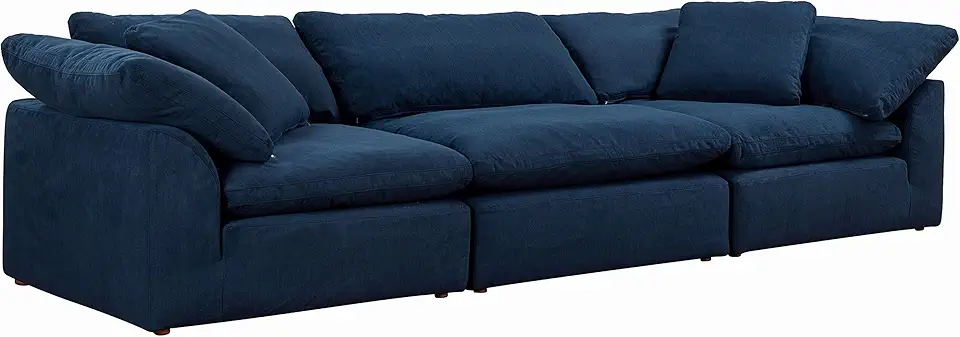 Sunset Trading Contemporary Puff Collection Slipcover Only for 3 Piece Sectional Sofa | Square Modular Couch Fitted Slip Covers | Stain-Proof Water-Resistant Washable Performance Fabric | Navy Blue