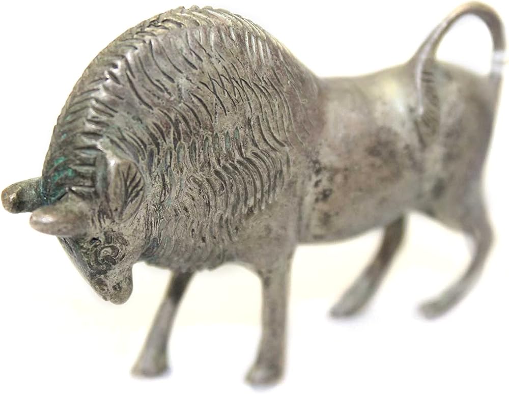 Handmade Solid Murano Bull Animal Statue Figurine 70% Pure Silver H17