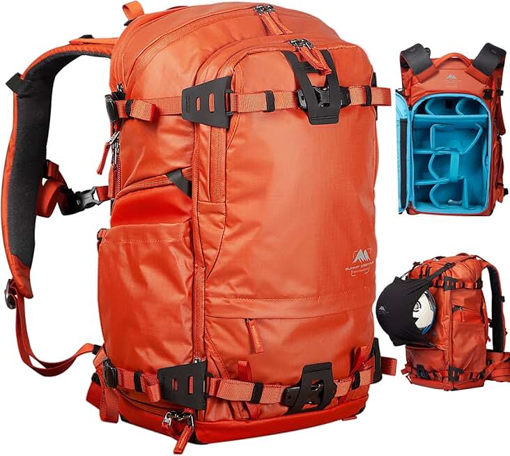 Tenzing 35L Camera Backpack with Rain Cover for Photographers 16 inch Laptop Compartment Waterproof Large Camera Bag for Drone,Cameras, Batteries, Lenses,Tripod(Orange)