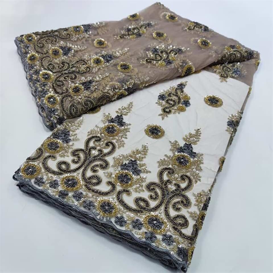 MARHAFABRIC African Hand Made Sequins Lace 5 Yards Fabrics French Design Tulle for Traditional Wedding Prom Dress Material - Lace Fabric for Bridal Wedding