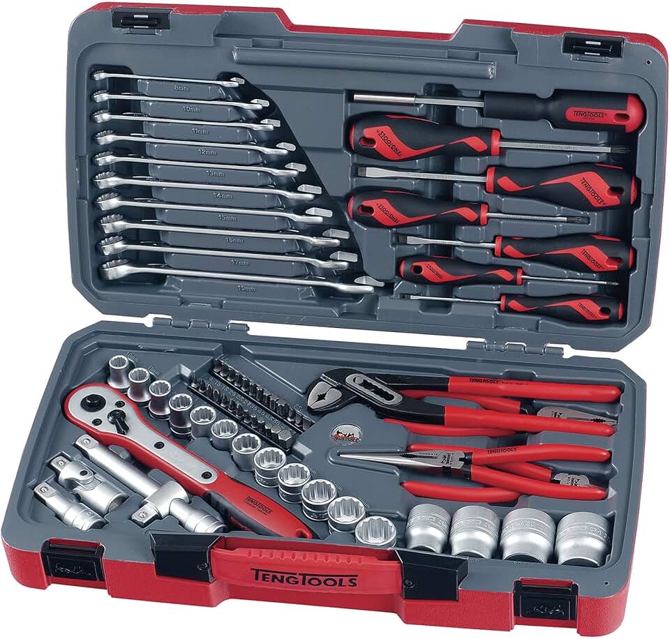 Teng Tools 68 Piece 1/2 Inch Drive 12 Point Metric Regular/Shallow Socket & Tool Set - T1268