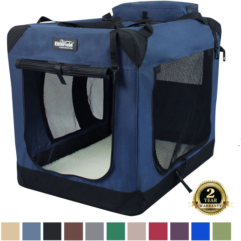 EliteField 3-Door Collapsible Soft-Sided Dog Crate   Blue