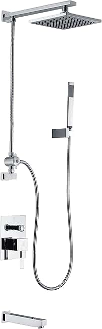 ANZZI Byne Luxury Wall Mounted Shower System with a Handheld Sprayer in Polished Chrome, Rain Shower Head, Single Handle Valve, Tub Faucet and Sprayer for Bathroom, SH-AZ013