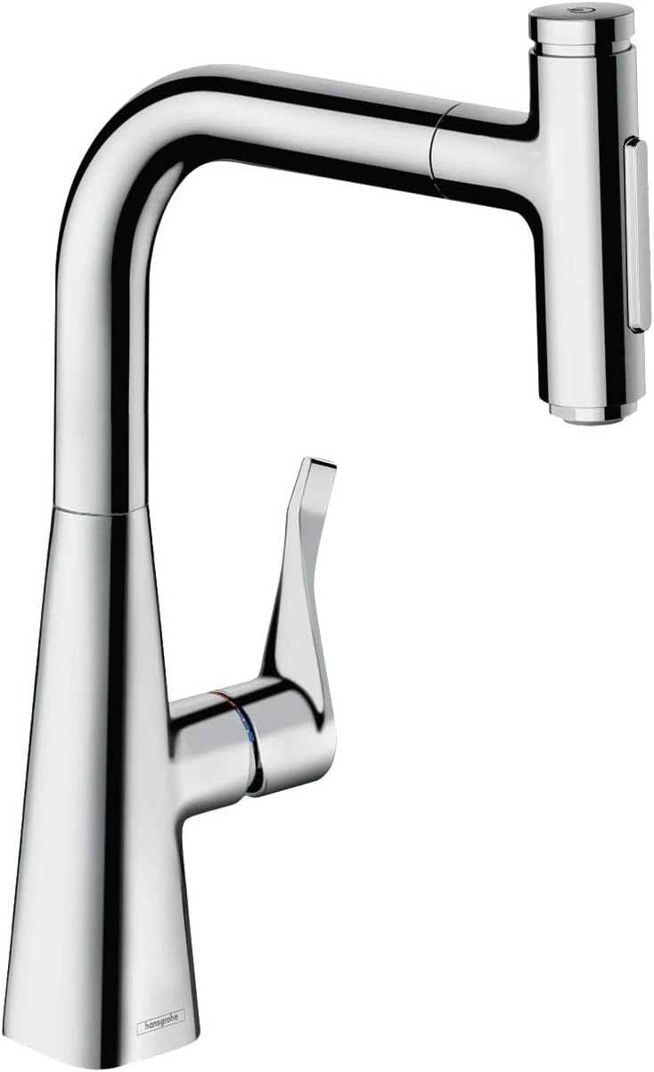 hansgrohe Metris Select Chrome Bar Kitchen Faucet, Kitchen Faucets with Pull Out Sprayer, Faucet for Kitchen Sink, Chrome 73817001