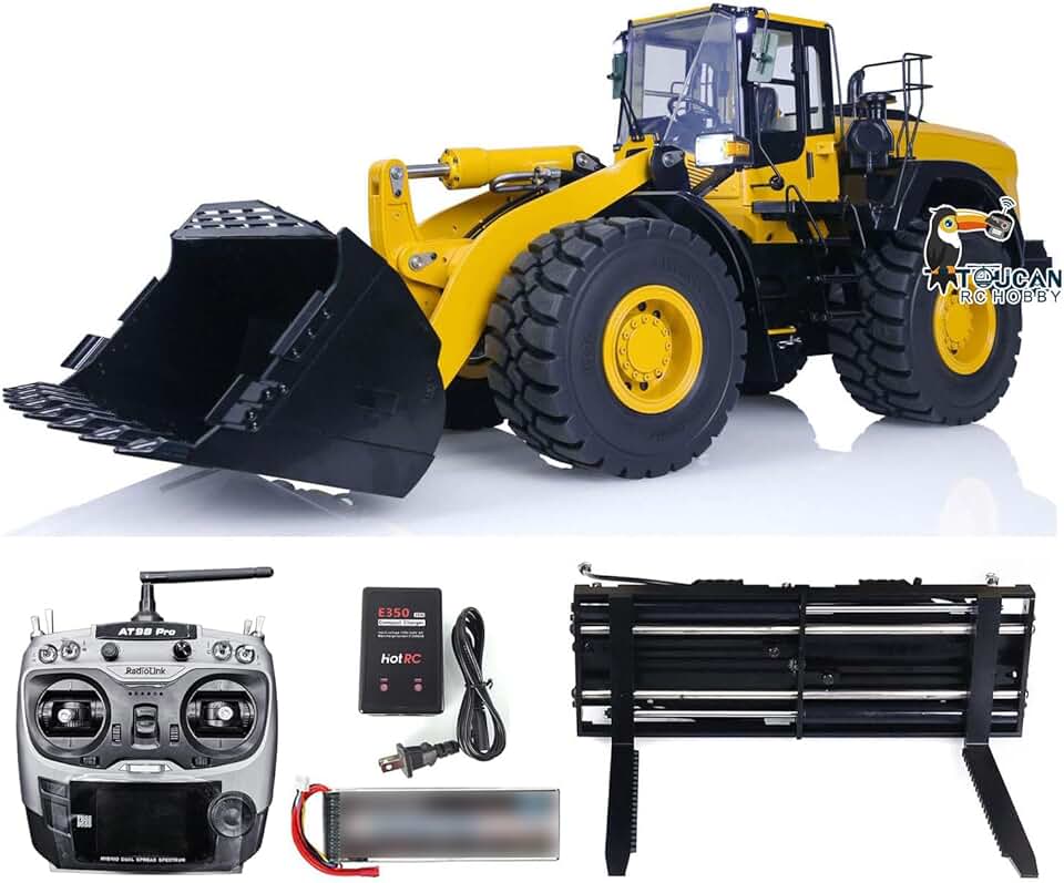 TOUCAN RC HOBBY Mt Model Hydraulic Fork for 1/14 Wa480 Remote Control Loader Accessories (Black-Yellow(with Battery and Charger))