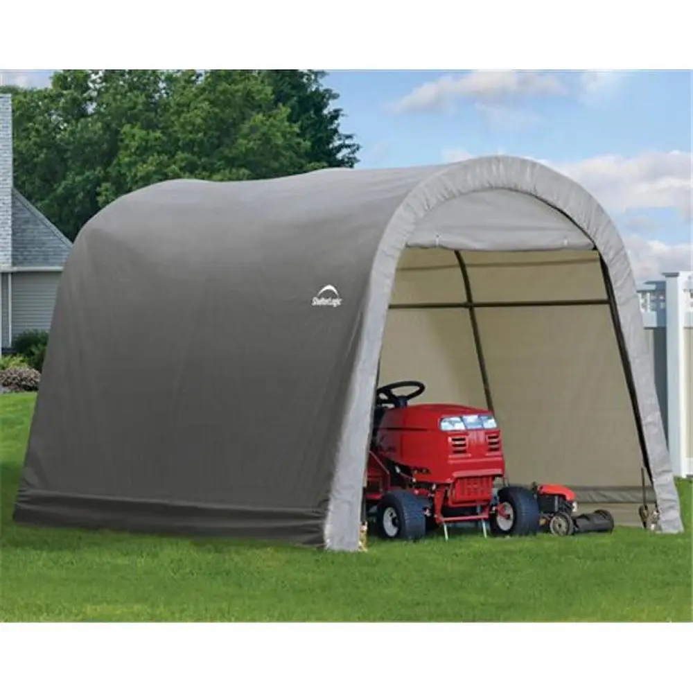 ShelterLogic 70435 10x10x8 ft. – 3x3x2 4 m Round Style Storage Shed Grey Cover