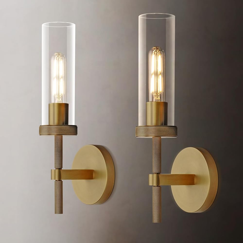 Brass knurled Wall Sconces Set of Two, 14