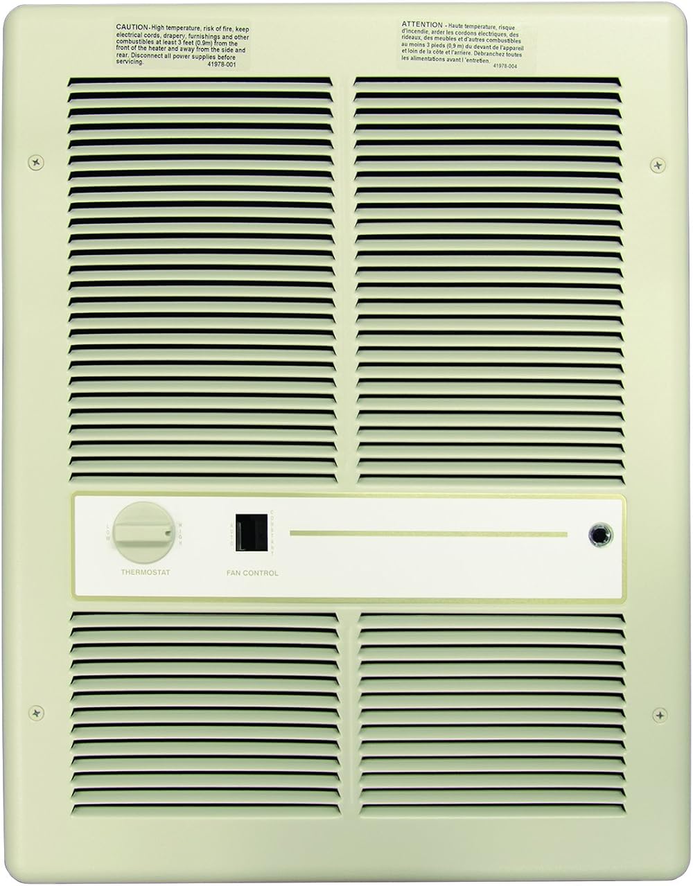 TPI HF3315TSRP Series 3310 Fan Forced Wall Heater w/Fan Switch and 1 Pole Thermostat, Ivory, 3000/2250 W