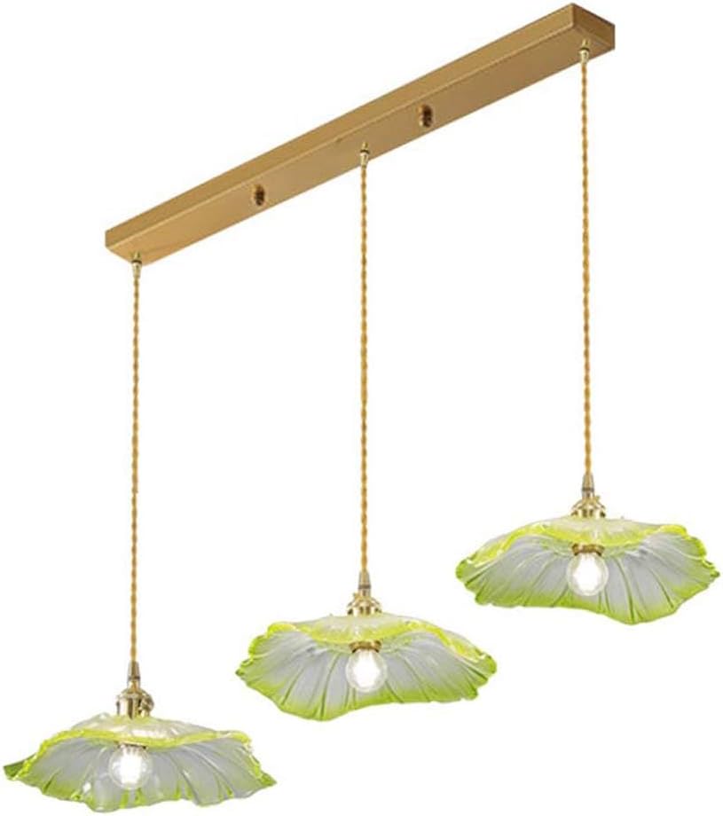 Modern Green Glass Pendant Light, 3-Light Shade Pendant Lighting Fixture for Kitchen Island, Sink, Counter, Bar,Nursery,Dining Room, Gold Finish