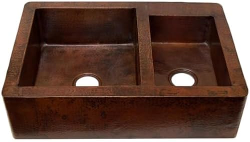 FARMHOUSE 60/40 Split Copper Kitchen Sink, Antique