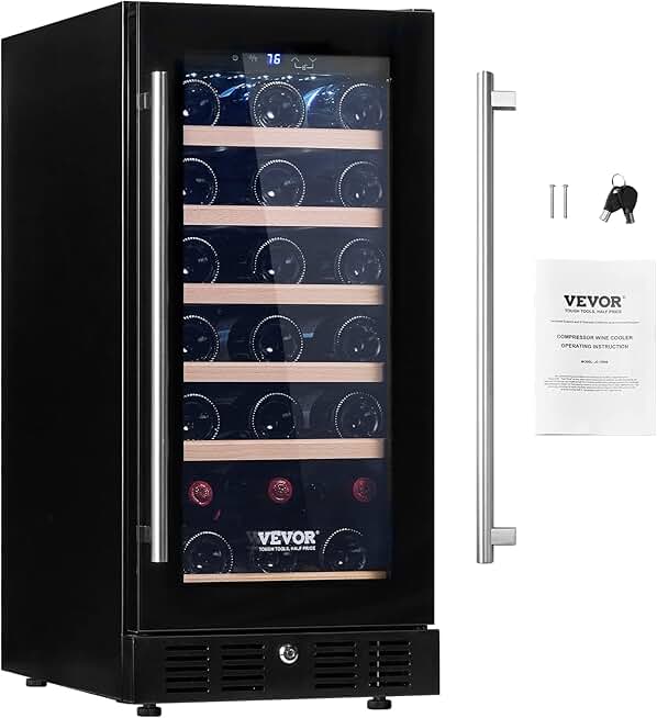 VEVOR 15” Wine Cooler, 30 Bottles Dual Zone Wine Refrigerator, Tempered Glass Door, Low Noise, Digital Temper Control, Built-in or Freestanding, ETL