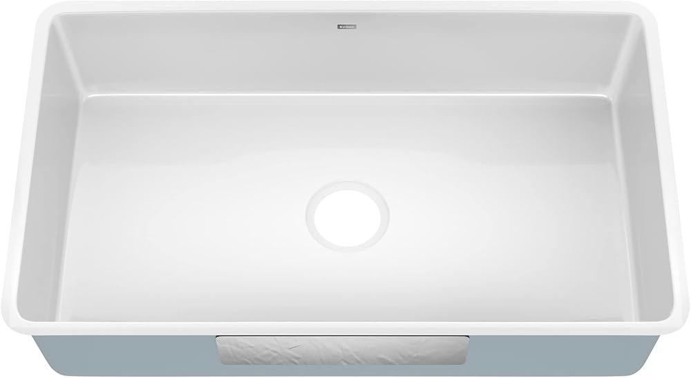 KRAUS Pintura 32-inch Porcelain Enameled Steel Undermount Single Bowl Kitchen Sink in White, KE1US32GWH
