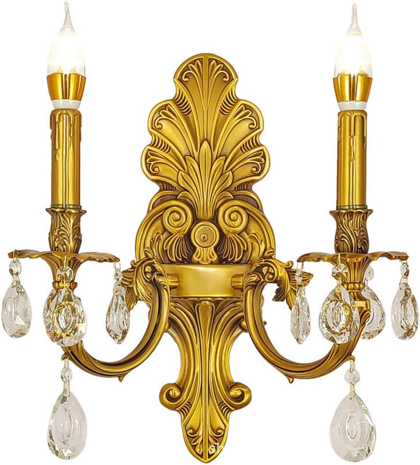 Crystal Wall Sconce Double Headed Wall Mounted Lamp Candle Wall Lights Copper Wall Lamp for Bedroom Living Room Bedside Wall Lamp Light Fixture