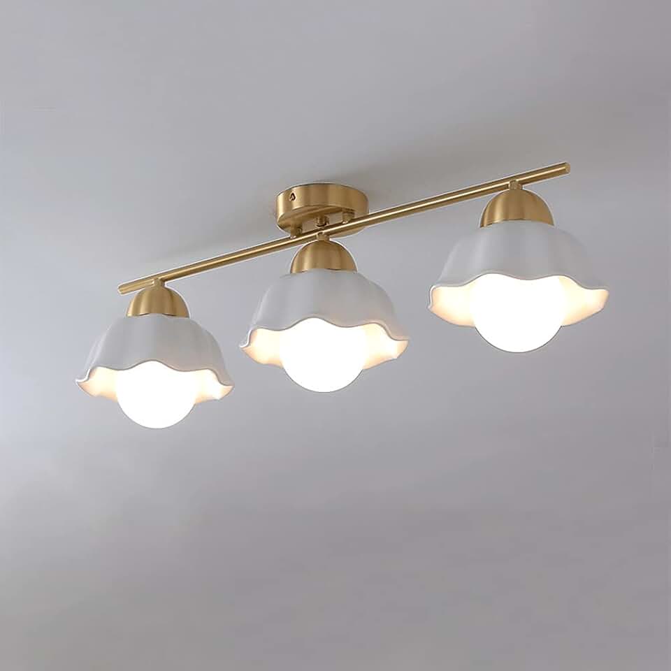Copper Small Ceiling Lightd Mid Century Modern Ceiling Lamp with Flower Sceramic Shade, Brass Close to Ceiling Light Fixtures for Bedroom Hallway Foyer/B