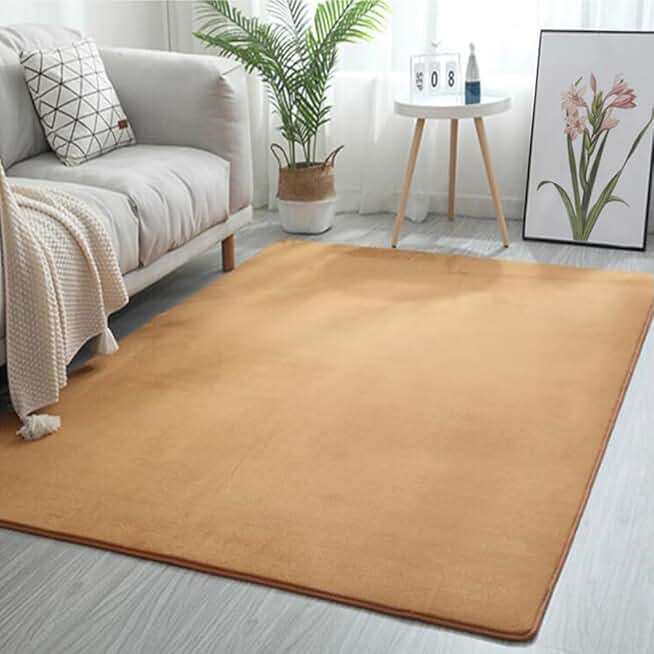 Living Room Carpet Coral Fleece Sofa Coffee Table Rugs Bedroom Non-Slip Soundproof Home Carpet Gray Balcony Bay Window Mat,Khaki,180X200CM(70X78IN)