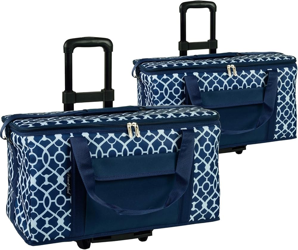 Picnic at Ascot Ultimate Travel Cooler with Wheels- 36 Quart - Combines Best Qualities of Hard & Soft Collapsible Coolers - Trellis Blue - Pack of 2