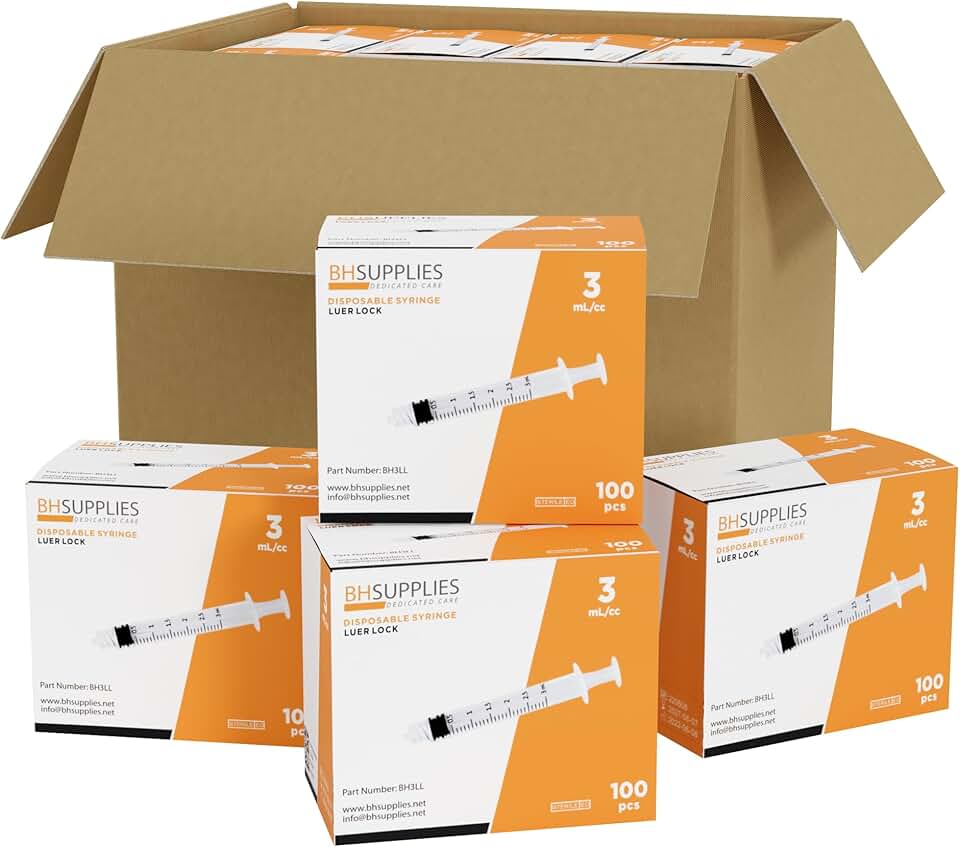 Bulk Case: BH Supplies 3mL Sterile Luer Lock Syringe - Individually Wrapped (2400 Syringes, 24 Boxes of 100 Units)