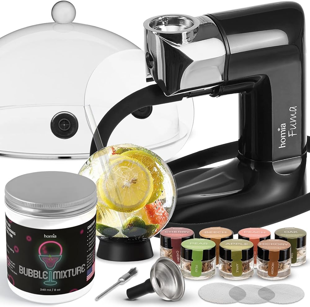 Smoking Gun Wood Smoke Infuser - Premium Kit, 14 PCS, Smoker Machine with Accessories and Wood Chips and Smoking Gun Bubble Mixture, 8 Oz - Proudly made in USA