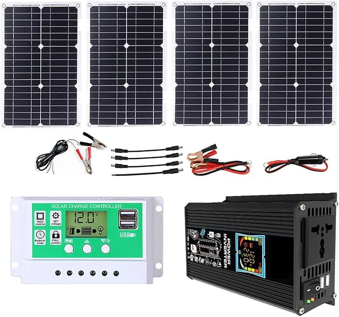 Solar Panels 100W Folding Solar Panel, 500W 12V to 110V/220V Solar Inverter, 12V Solar 50A Controller with Dual USB Boat RV Solar Power System Kit Solar System Kit (Black 220V)