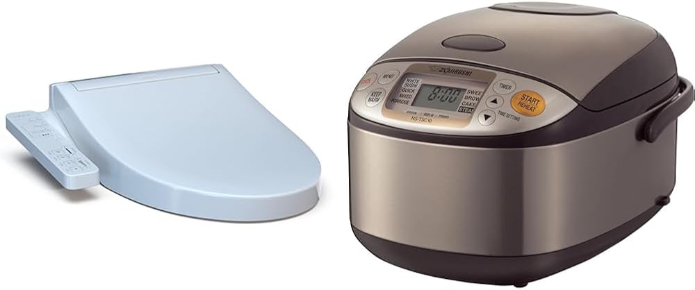 TOTO WASHLET KC2 Electronic Bidet Toilet Seat with Heated Seat and SoftClose Lid, Elongated & Zojirushi NS-TSC10 5-1/2-Cup (Uncooked) Micom Rice Cooker and Warmer, 1.0-Liter, Stainless Brown