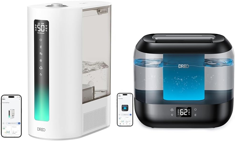 Dreo Smart Humidifier for Plants,Warm and Cool Mist for Bedroom, 6L Large Capacity Lasts up to 60 Hours & 4L Smart Humidifiers for Bedroom, Quiet Supersized Cool Mist Ultrasonic Humidifier