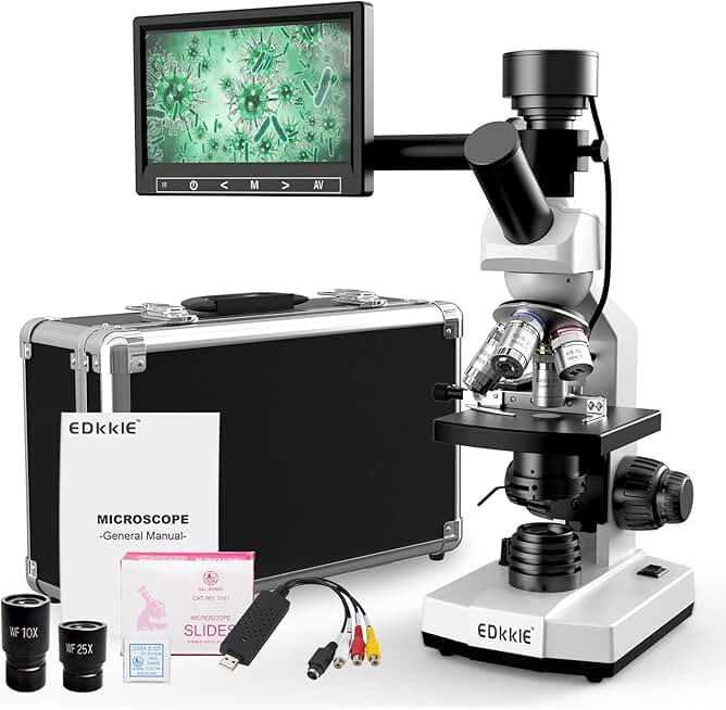 Lab Monocular Compound Microscope with 40X-2500X Magnification, Dual-View Microscope for Adults Students, Research Grade Professional Microscope, Built in 5MP Camera, Abbe Condenser