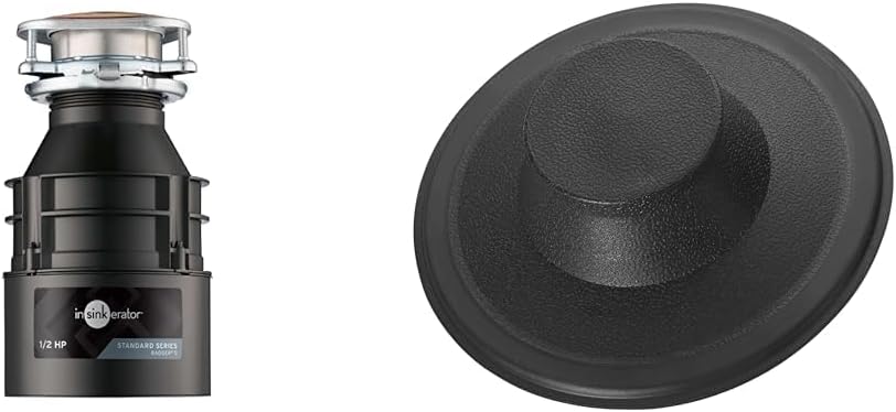 InSinkErator Badger 5 Garbage Disposal, Standard Series 1/2 HP Continuous Feed Food Waste Disposer, Black, Set of 1 & STP-PL Sink Stopper for Garbage Disposals, Black