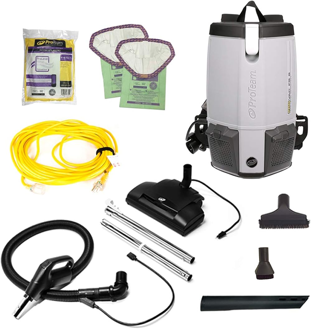 ProTeam ProVac FS 6 Commercial Backpack Vacuum with Power Nozzle Tool Kit, 6 Quart, Gray