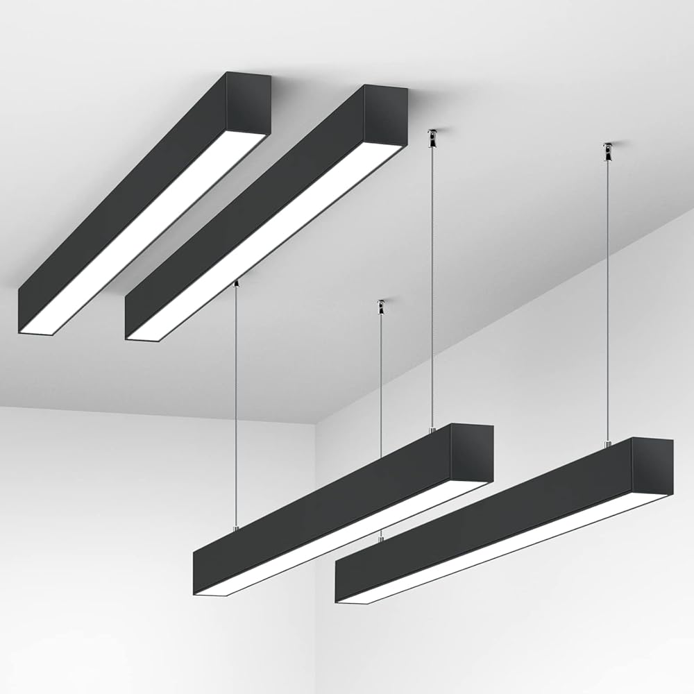 LED Linear Light, 0-10V Dimmable Hanging Light Fixtures, 2700K 4000K 5000K Color Changing, 4FT Linkable Shop Office Light, Seamless Connection, ETL Listed, 4 Pack Black, 5568-0-10V Series