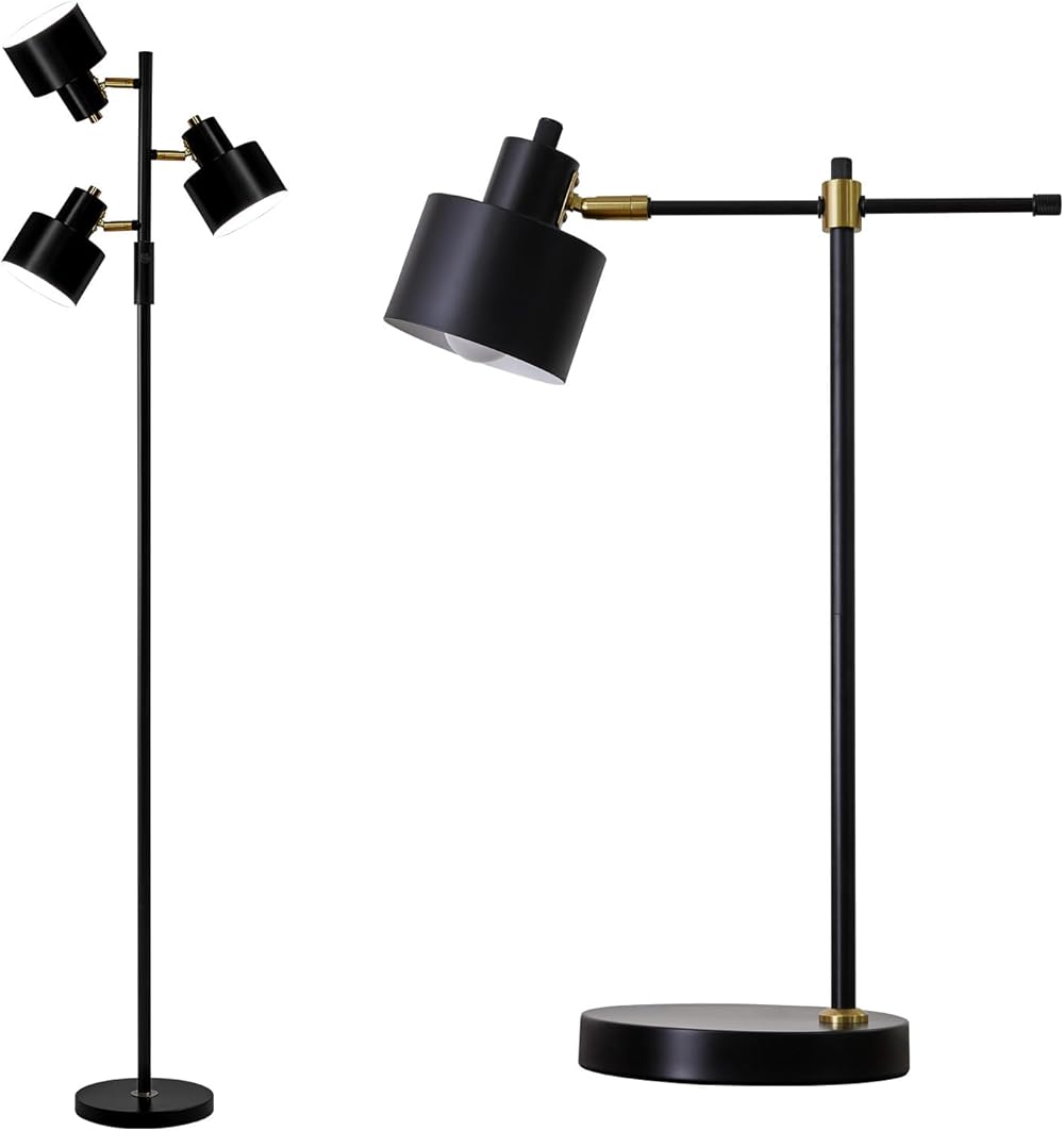 OYEARS Modern Industrial Desk Lamp Floor Lamp for Reading LED Metal Table Lamp Light for Office Bedroom Study Room Living Room Nightstand Bedside Lamps Gold and Matte Black Accent Bulb Include(Black)