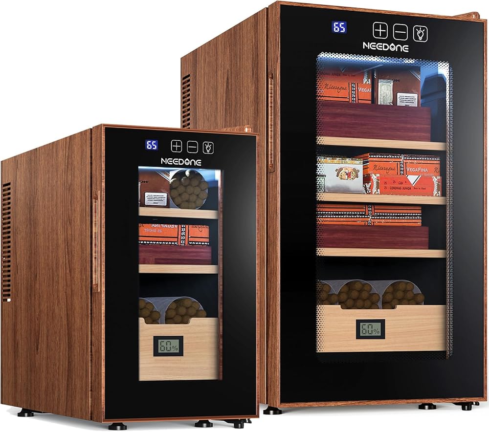 NEEDONE Electric Cigar Humidor 23L&48L with Heating and Cooling Quiet Control System, Thermostatic Cooler Cabinet for 500 Counts with Spanish Cedar Wood Shelves & Drawer with Hygrometer, Gift for Men