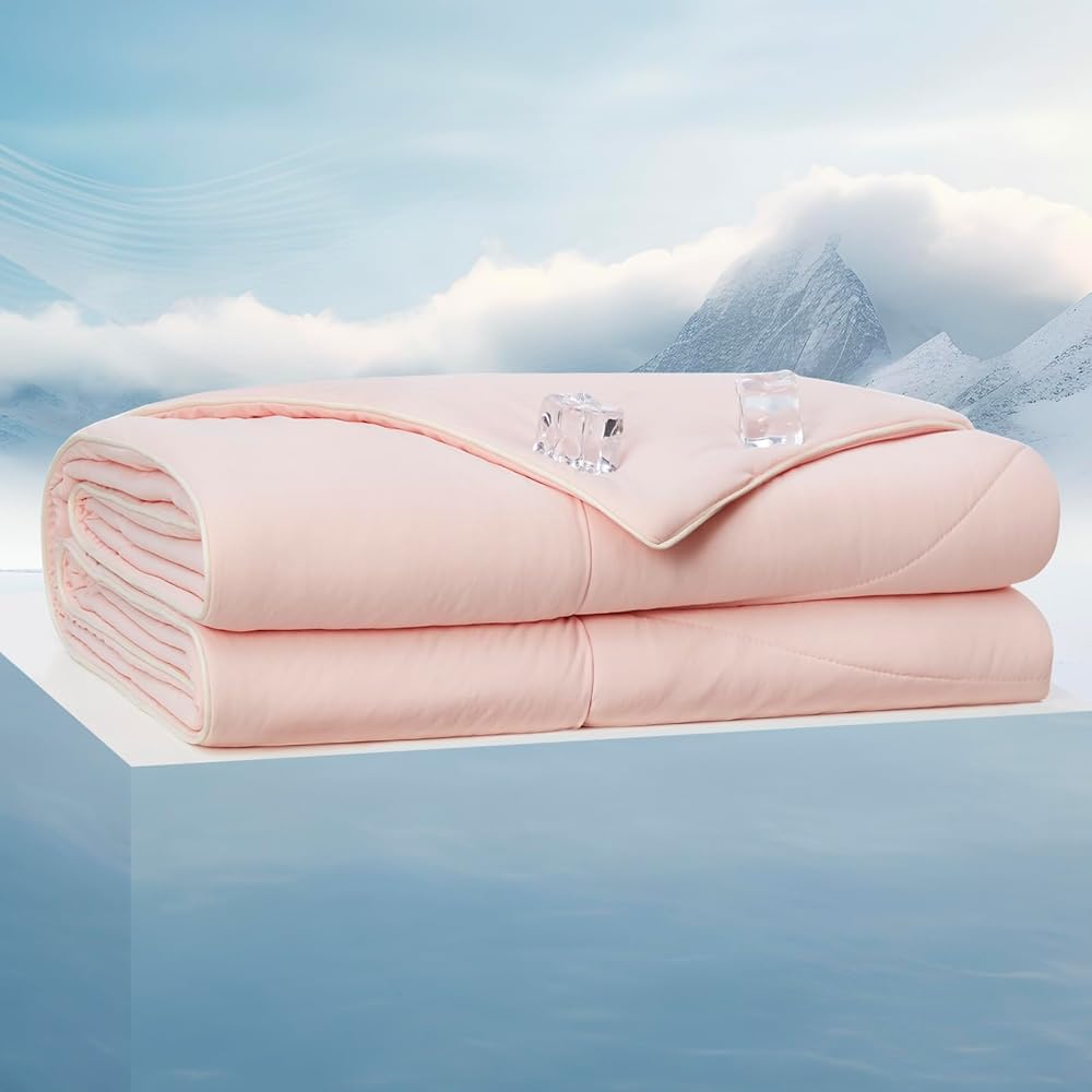 Dream Valley® Outlast® Cooling Comforter, NASA-Grade Technology Cooling Blanket, Q-Max > 0.4 Aerocool™ Cooling for Night Sweats, Hot Sleepers, Pink Blush, 60