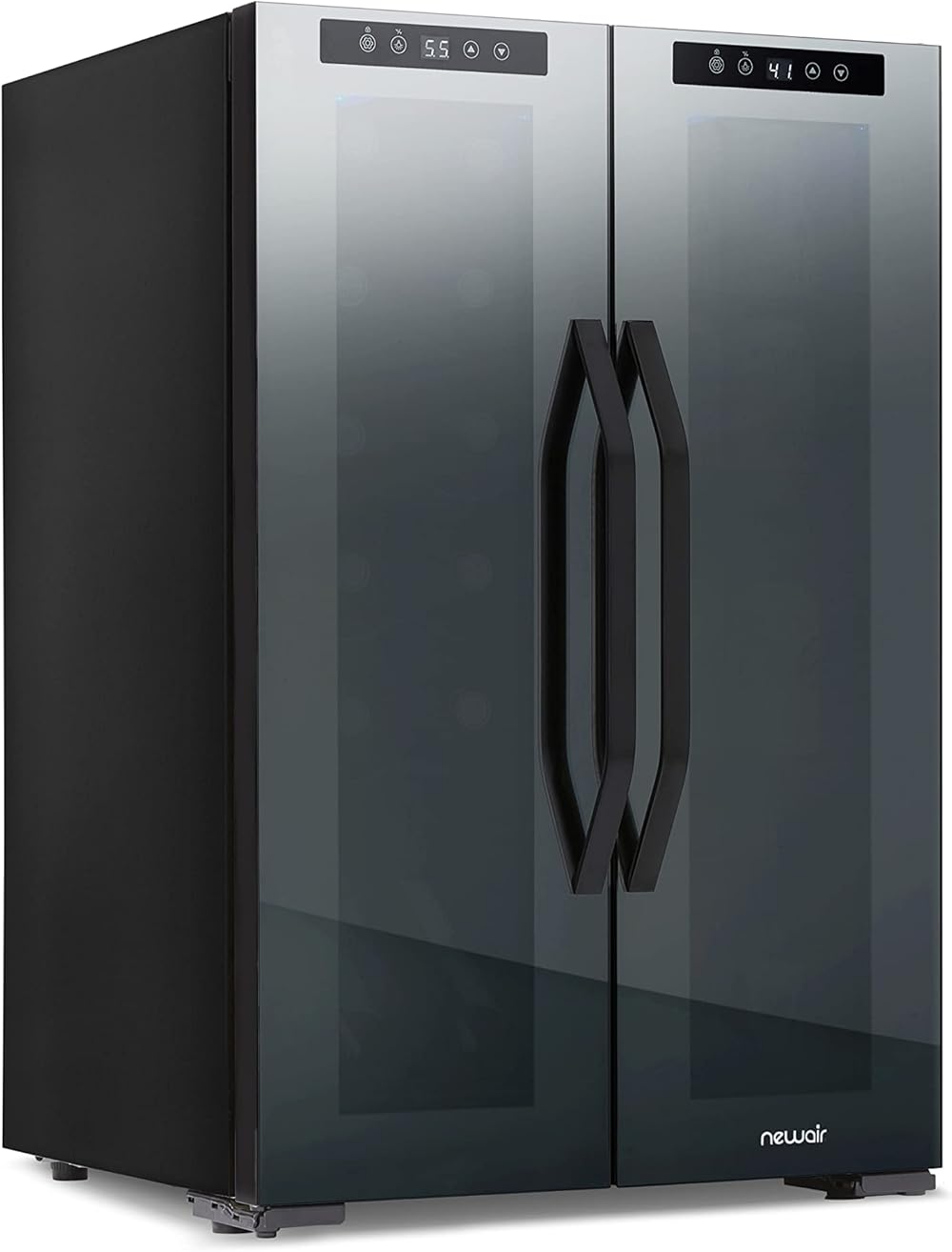 NewAir 12 Bottle 39 Can Wine Cooler Refrigerator | Shadow Series | Dual Temperature Zones, Freestanding Mirrored Wine and Beverage Fridge with Double-Layer Tempered Glass Door & Compressor Cooling
