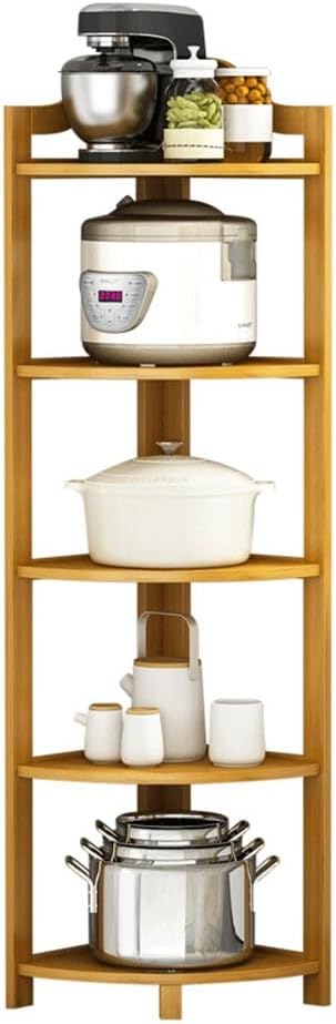 5 Tier Kitchen Corner Pot Shelf, Tall Corner Bookshelf for Small Space, Rustic Plant Stand Display Rack, Triangular Storage Shelf, Narrow Shelving Unit, for Living Room, Home Office, Kitchen