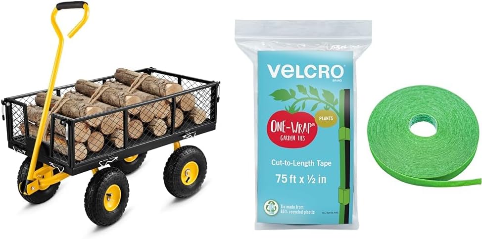 VEVOR 900 lbs Capacity Steel Garden Cart Bundle with Velcro 75 ft Plant Ties