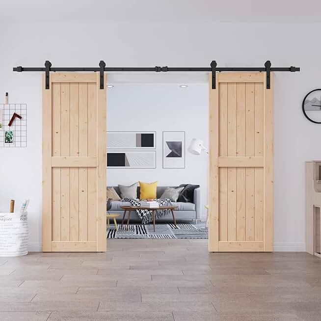 Double 30in x 84in Barn Door with 10 FT Double Sliding Door Hardware Kit, DIY Assemblely, Easy Install