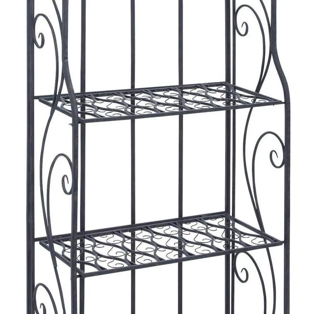 DecMode Traditional Metal Bakers Rack with Scrollwork Design and Black Finish, 25 W x 64 H