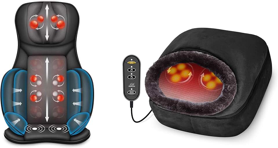 Snailax Shiatsu Air Compression Back Massager Foot Massager Bundle, Massage Chair Spot Massage for Neck and Back, Vibration Massage Seat Cushion
